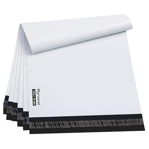 Myrvexel White Poly Mailers 12x15.5 Inch - 100 Pack Shipping Bags for Clothes
