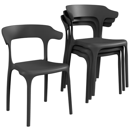 VECELO 4-Pack Stackable Plastic Dining Chairs, Black — No Assembly, Indoor/Outdoor