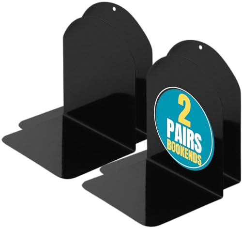 Magnetic Metal Bookends for Shelves 6 x 5 x 7 inches — Black, Pack of 4 (Variation 4)