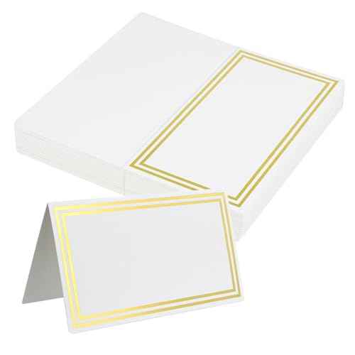 Premium Place Cards, Used for Table Decoration, Seat Cards with Double Gold Foil Border, 2x3.5-Inch Tent Cards - Perfect for Weddings, Tables, Dinner Parties(50 Pack)