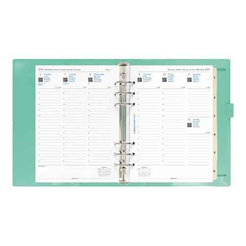 Filofax Domino Patent Organizer, A5 Size, Turquoise - High-Gloss, Contemporary, Six Rings, Week-to-View Calendar Diary, Multilingual, 2025 (C022515-25)