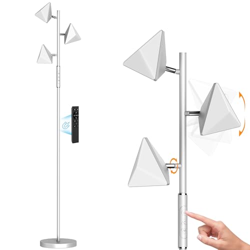 LED Tree Floor Lamp, 36W Dimmable Tall Standing Lamp with Remote & Touch Control, 2700K-6500K 4 Color Temperatures, 3 Rotatable LED Lights Floor Lamps for Living Room, Bedroom, Office - Silver