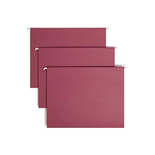 Smead Colored Hanging File Folder with Tab, 1/5-Cut Adjustable Tab, Letter Size, Maroon, 25 per Box (64073) (Pack of 1)