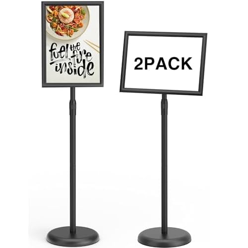 Sign Holder 8.5x11 inch-Adjustable Sign Stand for Display, Floor Standing Sign Holder Stand, Pedestal Heavy Duty Poster Stand with Round Base for Display, Advertisement, and Outdoor (2Pack)