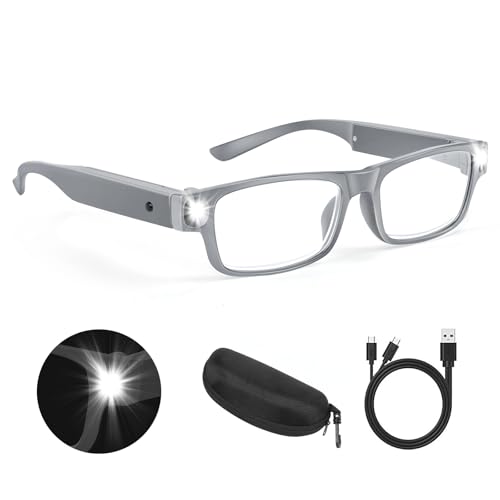HQGZQL Black 200% Magnifying Glasses with Light - USB Rechargeable LED Reading Glasses