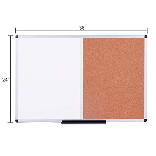 VIZ-PRO Magnetic White & Cork Board Combo 36 x 24 Inches Wall Mountable