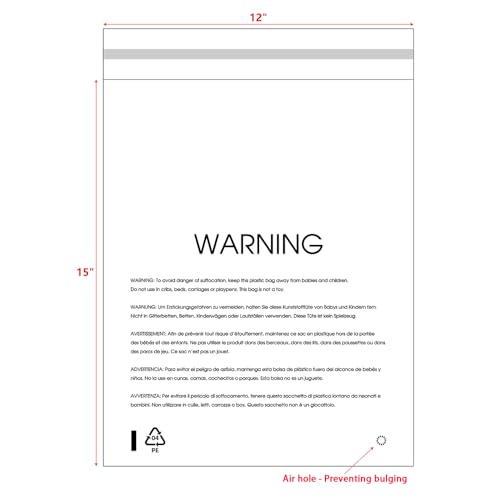 LESIBAG 12x15 Inch Clear Poly Bags 100 Count with Permanent Seal & Warning Label