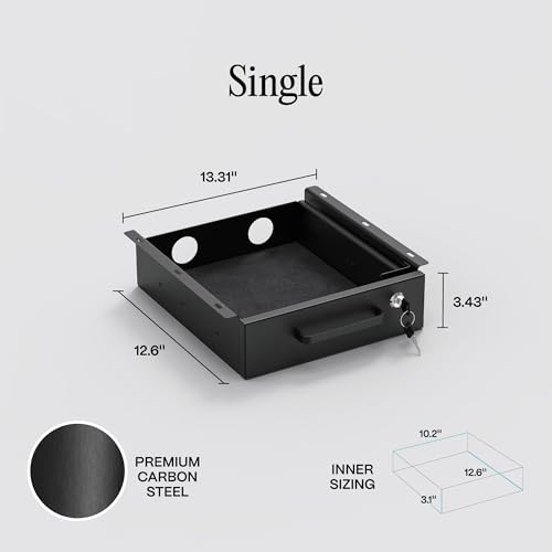 Under Desk Drawer Slide-Out ? Lockable Metal Storage Drawer with Cable Management for Office & Home (Single, Non-Bracketed)