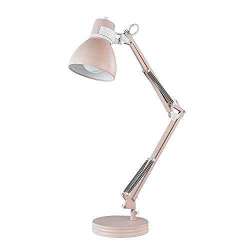 GLOBE Electric 52028 28" Swing Arm Architect Desk Lamp, Matte Rose Finish, White Accents, Rotary Switch on Shade, Partially Adjustable Arm, Modern Lighting for Bedroom or Office, E26 Base