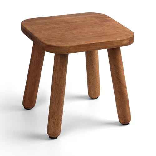 Solid Wood Step Stool 9.3" - 300lbs Capacity Plant Stand Indoor, Smal Stools to Sit on, Multi-Use Footstool for Bathroom/Bedroom/Kitchen Color: Walnut