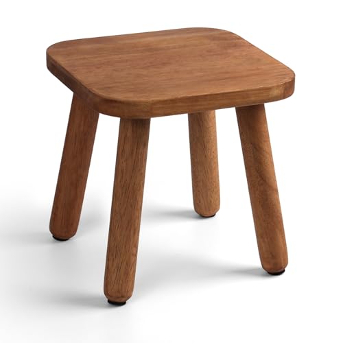 Slirike Walnut Small Wooden Step Stool 9.3" – 300 lbs, Tool-Free Assembly