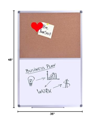 DexBoard Magnetic Whiteboard & Cork Bulletin Board 48x36 inch Combo