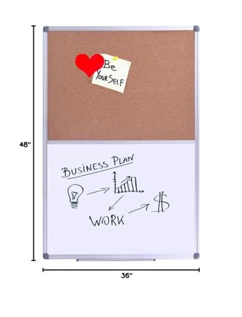 DexBoard 48 x 36 Inch Magnetic Dry Erase Cork Bulletin Combo Board, Wall Mounted Whiteboard & Corkboard Combination Board with Aluminum Frame
