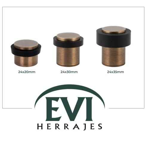 Door Stop | Silicone Shock Absorber | Made of Brass | Threaded Base | Includes Screw + Clamping Plug | EVI Hardware (Aged Brass - Black Rubber, 1,34" x 1,38")