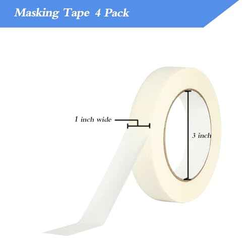 Lazybug studio Masking Tape 1 inch Wide, 4 Rolls White Masking Tape, 1 Inch x 50 Yards x 4 Rolls, Total 200 Yards