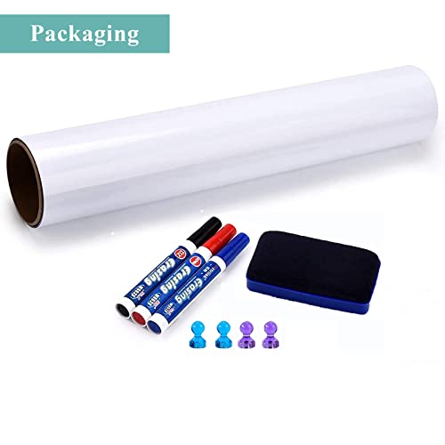 White Board Adhesive Contact Paper, 24" x 36" Stick on Magnetic Whiteboard Roll, Dry Erase Board for Wall, Easy to Write and Clean Magnetic Board for Kids, Office, Home, with Marker, Eraser