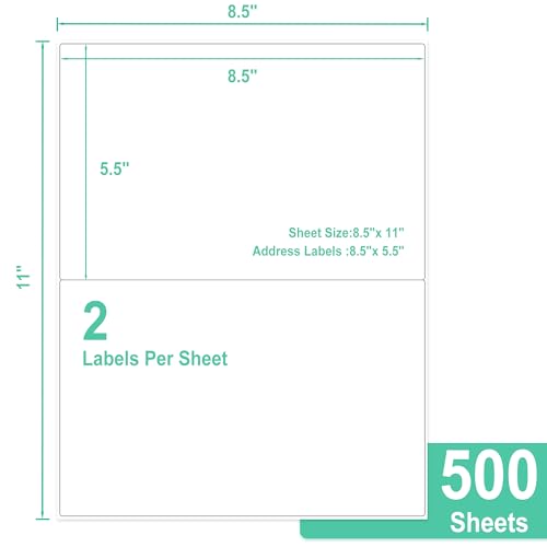 L LIKED Half Sheet Shipping Labels 2 per Sheet, 500 Sheets Printable 8.5" x 5.5" Sticker for Laser & Inkjet Printers Labels (1000 PCS Labels)