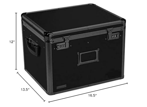 Vaultz Locking File Storage Box, Two-Handled, Letter/Legal File Storage, Tactical Black, 16.5 x 13.5 x 12 inches