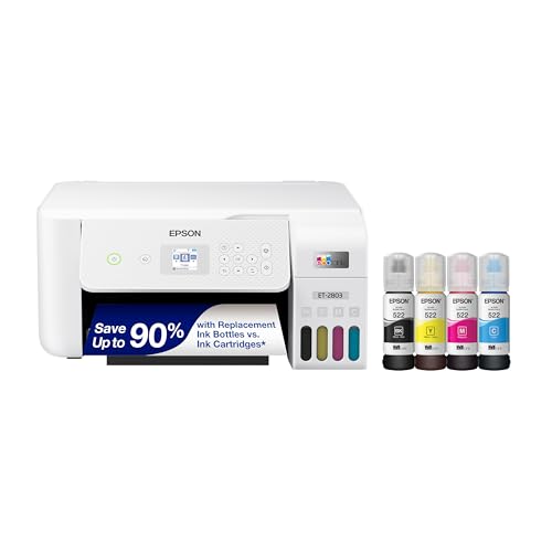 Epson EcoTank ET-2803 Wireless Color All-in-One Printer with High-Capacity Ink Tanks
