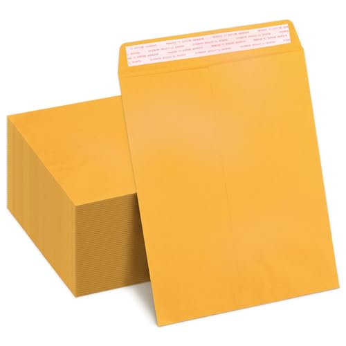 9x12 Manila Envelopes Self Seal 100 Pack, Goefun Yellow Brown Large Catalog Envelopes 9 x 12 Letter Size for Mailing, 80GSM Paper