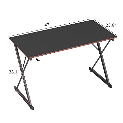 CubiCubi Gaming Desk 47 Inch PC Computer Desk, Carbon Fiber Home Office Desk Table Gamer Workstation, Simple Game Table with Headphone Hook, Dark Black