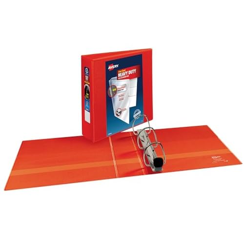 Avery Heavy-Duty Clear View 3 Ring Binders, 3 Inch EZD Rings, 2-Pack of Red Binders (39701)
