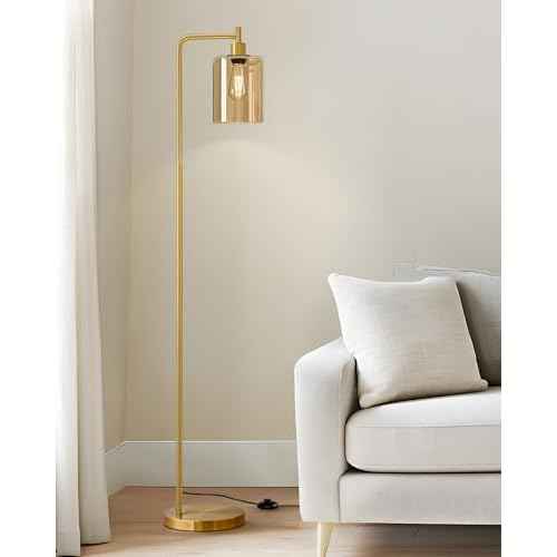Oneach 66.5'' Floor Lamps for Living Room with Glass lampshade, Modern Gold Floor Lamp with Bulb, Industrial Standing lamp for beroom, Tall Pole Lamps Office (Bulb Included)