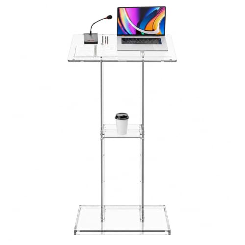 Dethan 50 Inch Acrylic Clear Lectern Podium Stand with Storage
