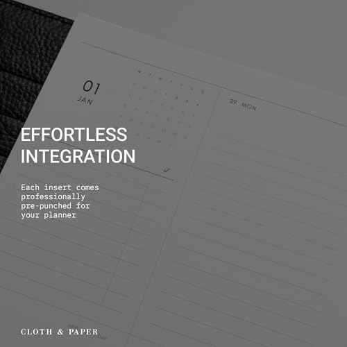Cloth & Paper 2026 Dated Weekly Planner Inserts - Monday Start | A5 Size 5.8 x 8.3 Inches | Vertical Weekly Layout, 215 | Minimal Agenda Refill | 6 Ring A5 Binder Planner Inserts