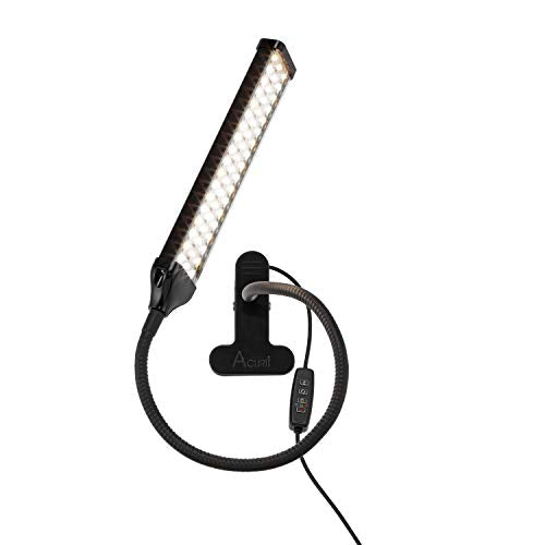 Acurit 54 LED Clip On Light Reading Lamp, 21 Inch Flexible Gooseneck, Adjustable 3 Color Temperature 800 Lumens, 10' Extra Long Power Cable, USB & Adapter - Black Metal