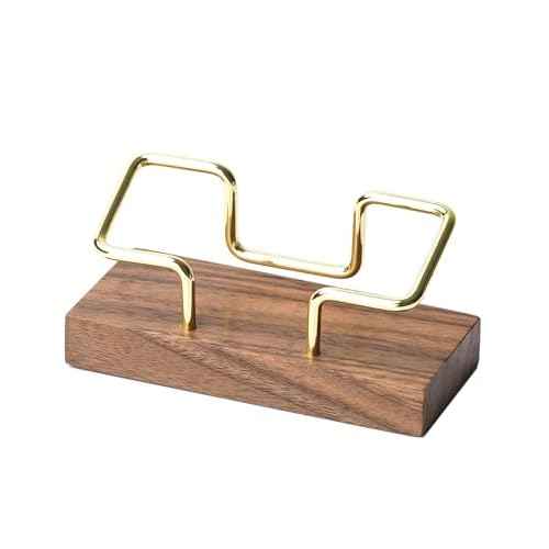 Business Card Holder for Desk, Modern Card Organizers and Office Desk Accessories for Men and Women (Walnut Golden)