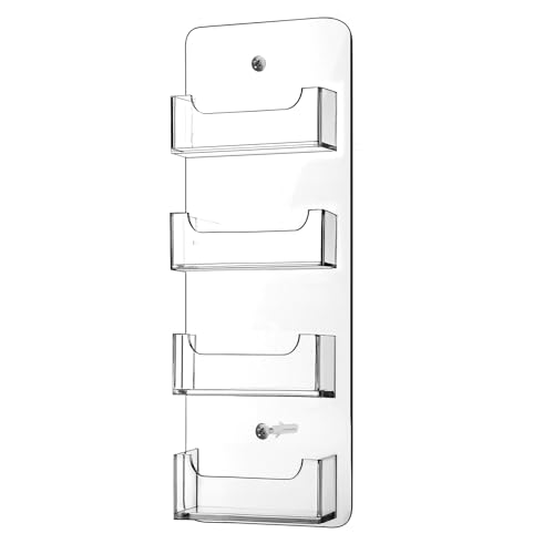 Hillban Wall Mount Business Card Holder with 4 Clear Acrylic Pockets – Office Organization
