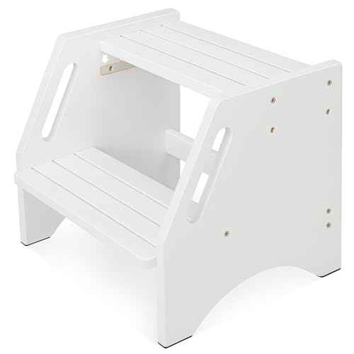 Step Stool, Bed Step Stool Height-Adjustable for Adults Seniors with Safety Non-Slip Pads and Handles, 400 LBS Capacity for Bedroom Kitchen Bathroom Sink, or Bedside, Senior Support (White)