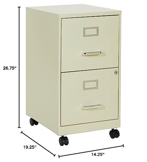 OSP Home Furnishings 2 Drawer Mobile Locking Metal File Cabinet, Tan