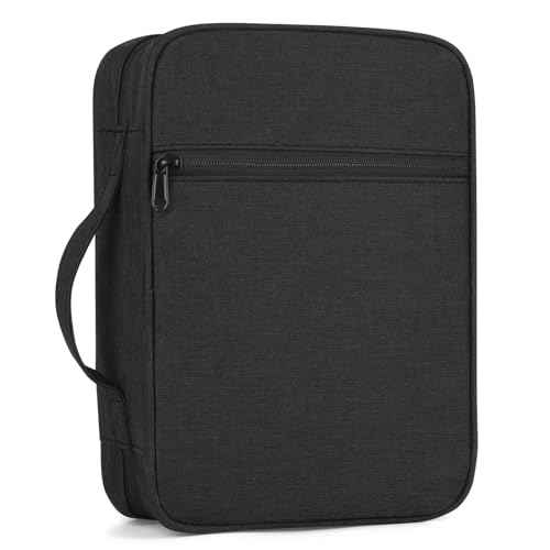 Bible Cover with Durable Handle, Carrying Book Case Church Bag Bible, Protective with Zippered Pocket, Bible Study Accessories Supplies, Book Protector for Book Lovers, Black