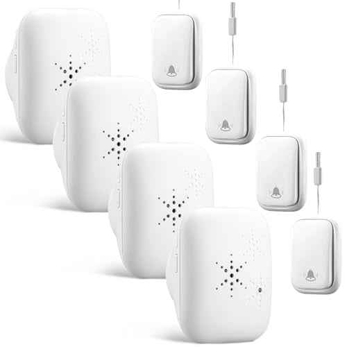 4 Set Wireless Caregiver Pager Wireless Call Button Nurse Alert System 500+ Feet 4 Set Transmitters Plug in Receivers for Elderly Patients Disabled Call Bell Operating Range