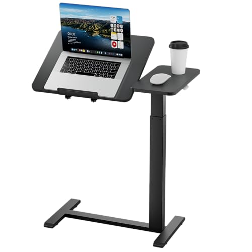 Ywin Black 27.6 x 15.8 Overbed Table with Hidden Wheels, Pneumatic Lift, Flip-Top Desk