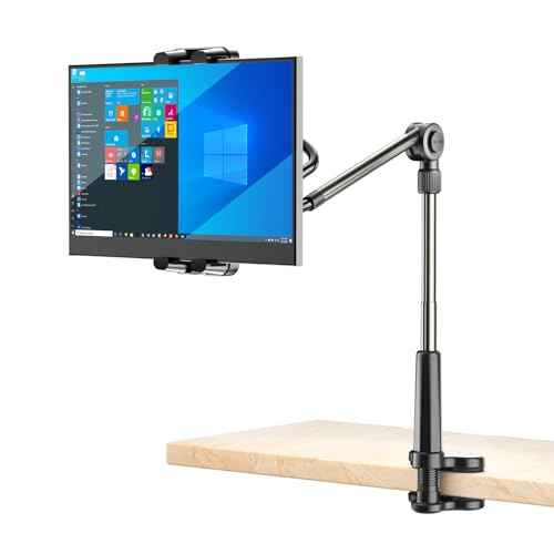 Foldable Desk Tablet Mount for iPad Portable Monitor 4.7-15.6'', Long Gooseneck Tablet Arm Holder, Table Tripod with Clamp Compatible with Surface Pro, All iPad Pro 12.9