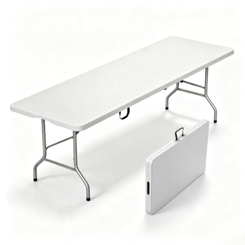 VISTACASA Heavy-Duty 8ft Folding Table White, 96in Long, 500 lb Capacity
