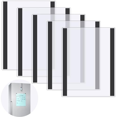Clear Magnetic Sign Holders 5 Pcs 8.5x11 inch Rigid Plastic Document Frames with Magnet Borders - Perfect for Office, Home & Store Displays