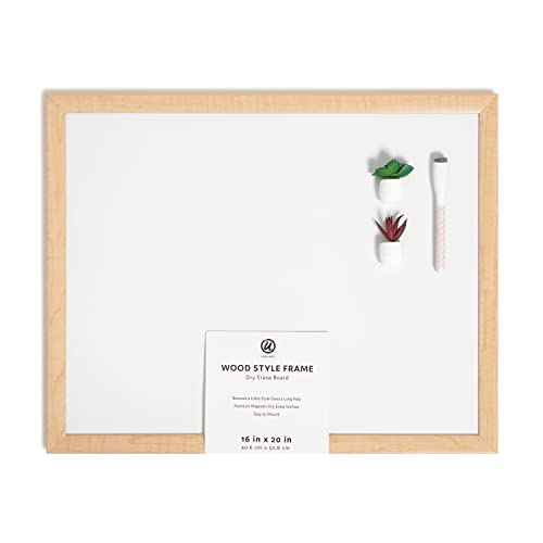 U Brands Dry Erase Board White Board with Natural Wooden Frame Set, Office Supplies, with Marker, Succulent Magnets, 16¡± x 20¡±
