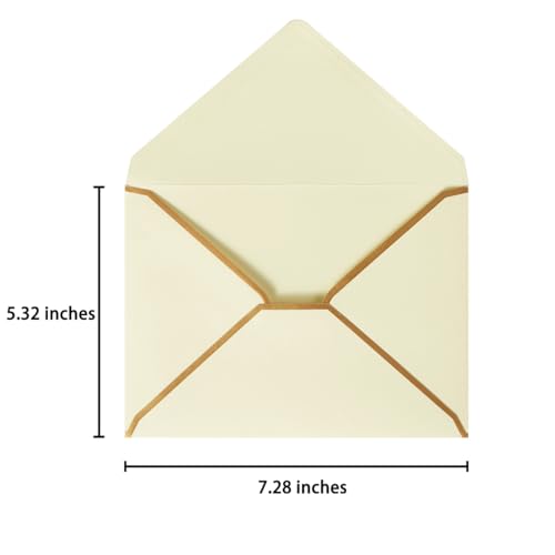 Homtable Cream Color A7 Envelopes 5.32x7.28 Inches with Gold Border, 100 Pack