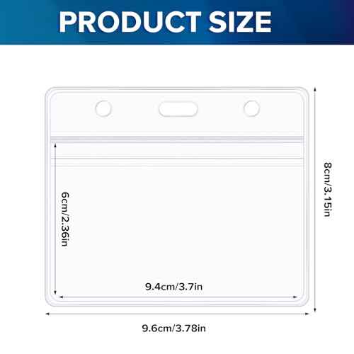 50 Pack Extra Thick Horizontal Badge Holder Plastic Clear ID Card Holder with Resealable Zip Waterproof Name Tag Holders