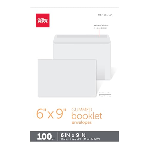 Office Depot White Booklet Envelopes 6x9in Box of 100 for Mailings