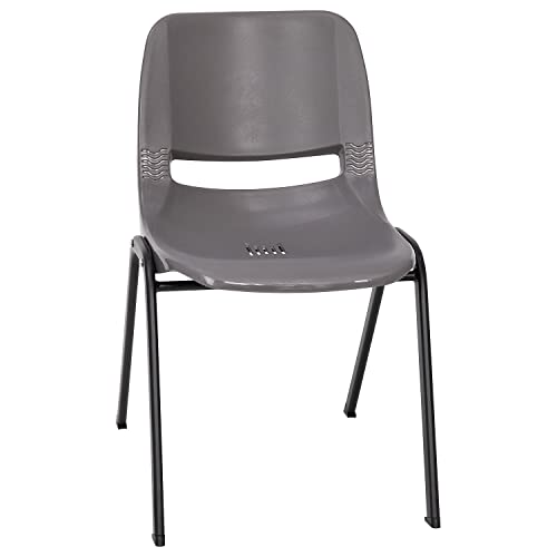 Flash Furniture HERCULES Series 661 lb. Capacity Gray Ergonomic Shell Stack Chair with Black Frame and 16'' Seat Height