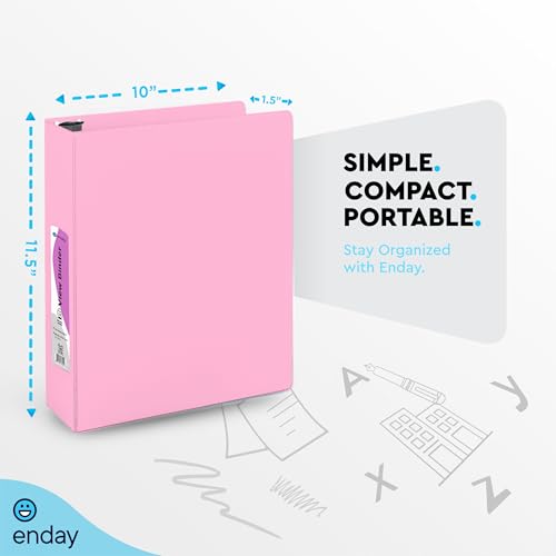 Enday Pink 1.5 Inch 3-Ring Binder with Clear View Cover & Pockets
