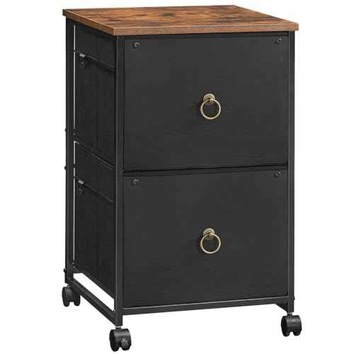 HOOBRO 2 Drawer Mobile File Cabinet, Rolling Printer Stand, Vertical Filing Cabinet, Office Drawers, Filing Cart for Home Office, A4/Letter Size, Nonwovens Drawer, Black and Rustic Brown BFK20WJ01