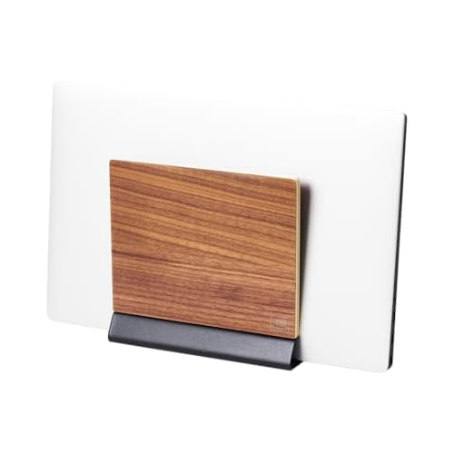 Yamazaki Home Rin Portable Laptop Holder Stand for Desk in Bedroom Or Office, Wooden Storage Station - Steel + Wood