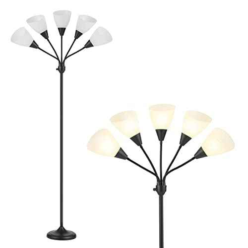 HonoDing Medusa Floor Lamps Standing Lamps 5 Heads Adjustable Reading Light Large Shade Use E26 A19 Bulb Floor Lamps for Living Room Bedroom (Black)