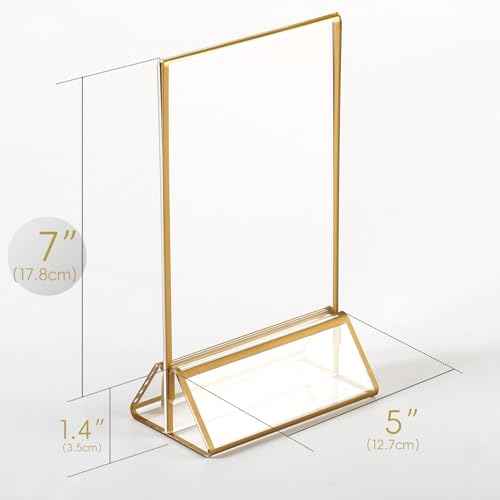 Acrylic Gold Sign Holder,Wedding Table Numbers Picture Frames, Double Sided Menu Holders Picture Frames for Restaurants, Home, Photo Frames, Store (5" x 7"- 24 Pack)